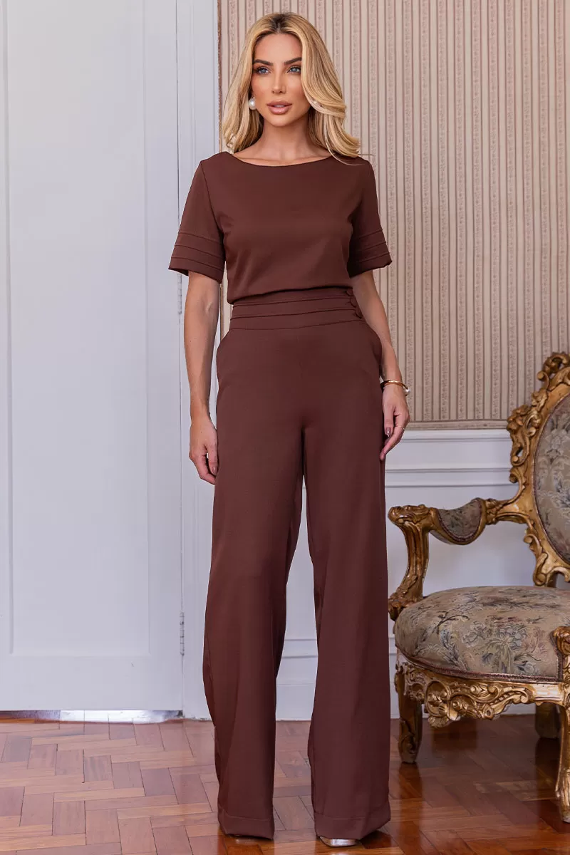 Miss Misses - Viviane Tailored Pants with Brown Button - 54312214