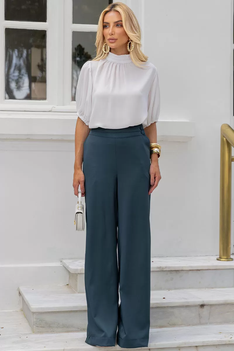 Miss Misses - Viviane Tailored Pants With Green Button - 54312023 Miss Misses - Viviane Tailored Pants With Green Button - 54312023