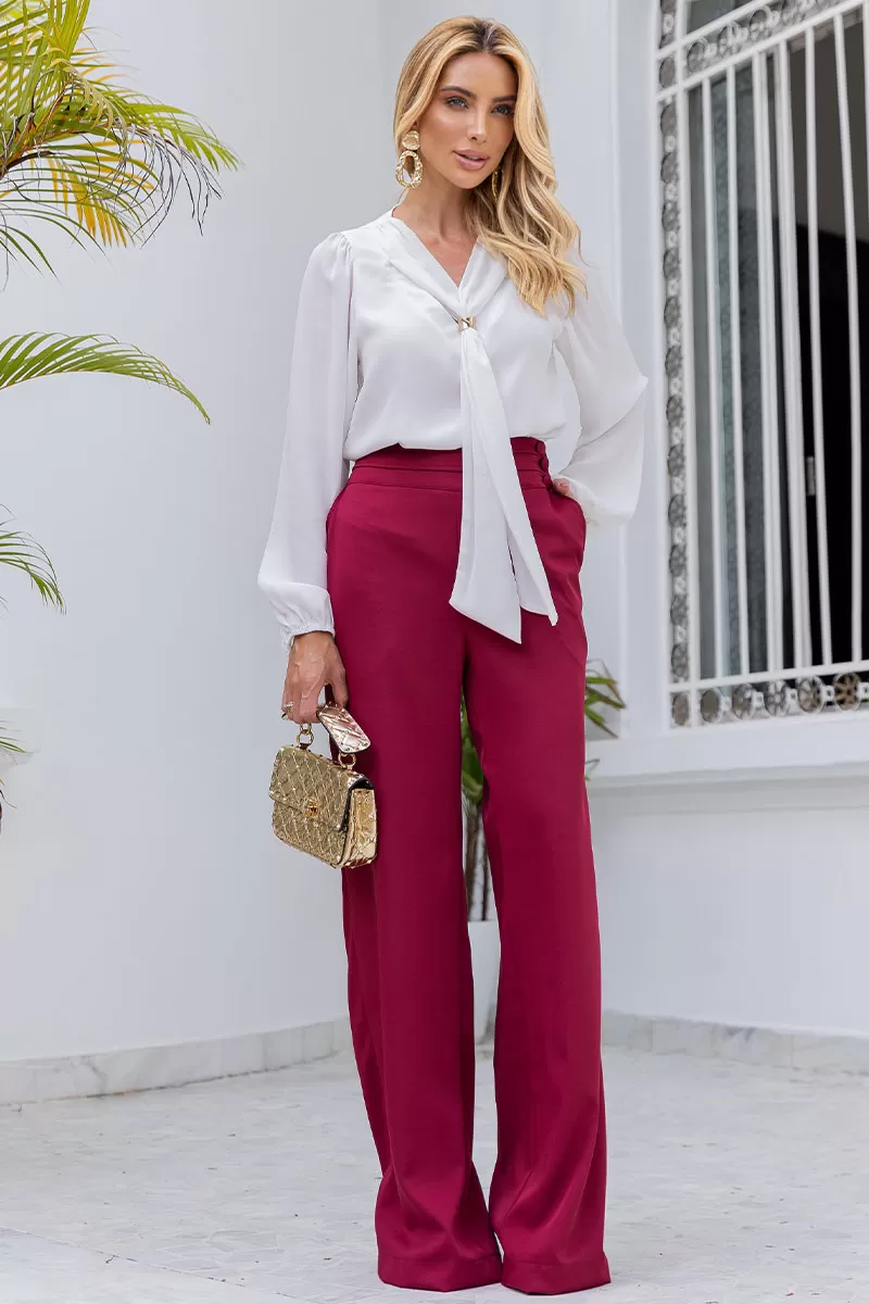 Miss Misses - Viviane Tailored Pants with Wine Button - 54312006 Miss Misses - Viviane Tailored Pants with Wine Button - 54312006