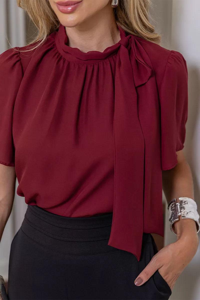 Miss Misses - Renata Crepe Shirt With Bow On The Wine Collar - 54475006 Miss Misses - Renata Crepe Shirt With Bow On The Wine Collar - 54475006