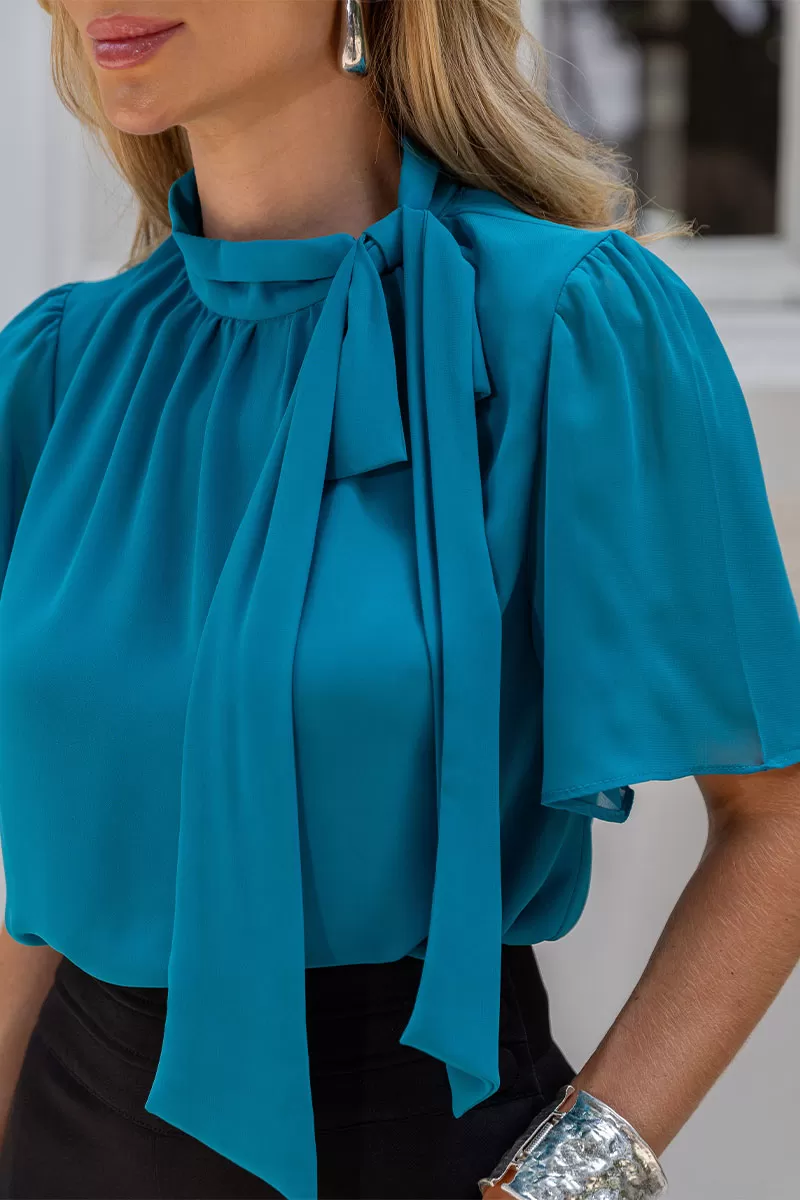 Miss Misses - Renata Crepe Shirt With Bow On The Blue Collar - 54475002 Miss Misses - Renata Crepe Shirt With Bow On The Blue Collar - 54475002