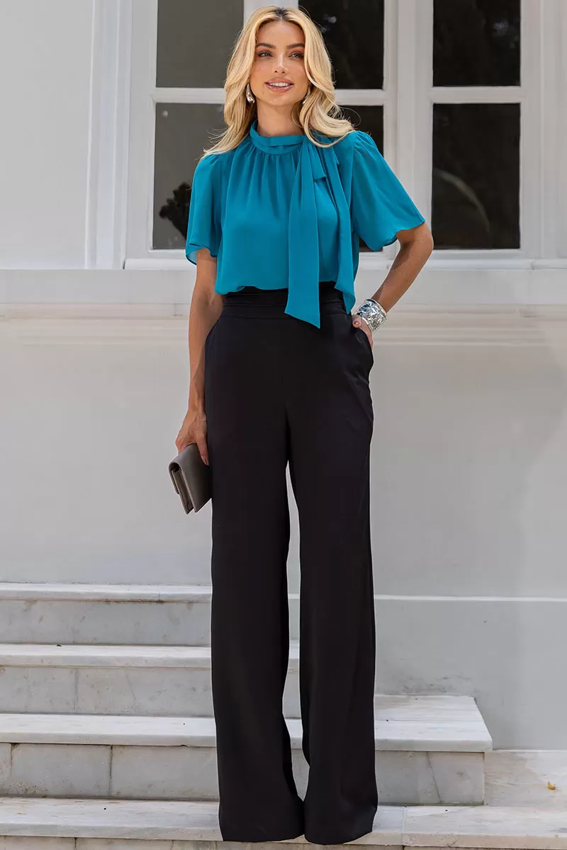 Miss Misses - Renata Crepe Shirt With Bow On The Blue Collar - 54475002 Miss Misses - Renata Crepe Shirt With Bow On The Blue Collar - 54475002