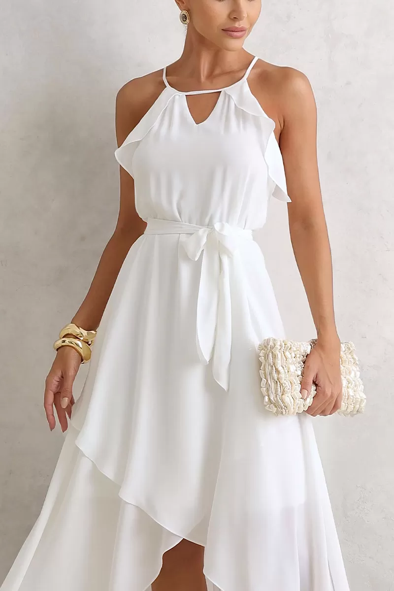 Miss Misses - Lidia Long Crepe Dress With Frill And Off-Shoulder Sash - 54478030 Miss Misses - Lidia Long Crepe Dress With Frill And Off-Shoulder Sash - 54478030