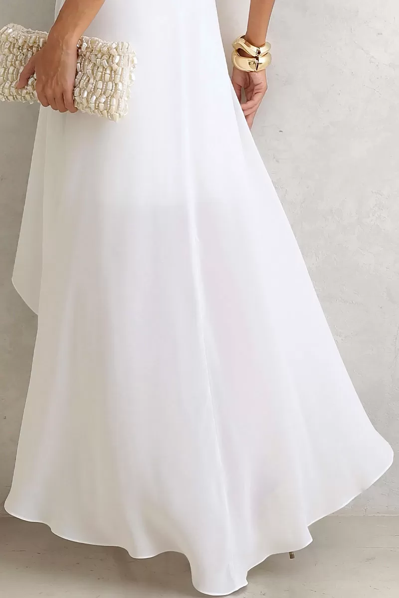 Miss Misses - Lidia Long Crepe Dress With Frill And Off-Shoulder Sash - 54478030 Miss Misses - Lidia Long Crepe Dress With Frill And Off-Shoulder Sash - 54478030