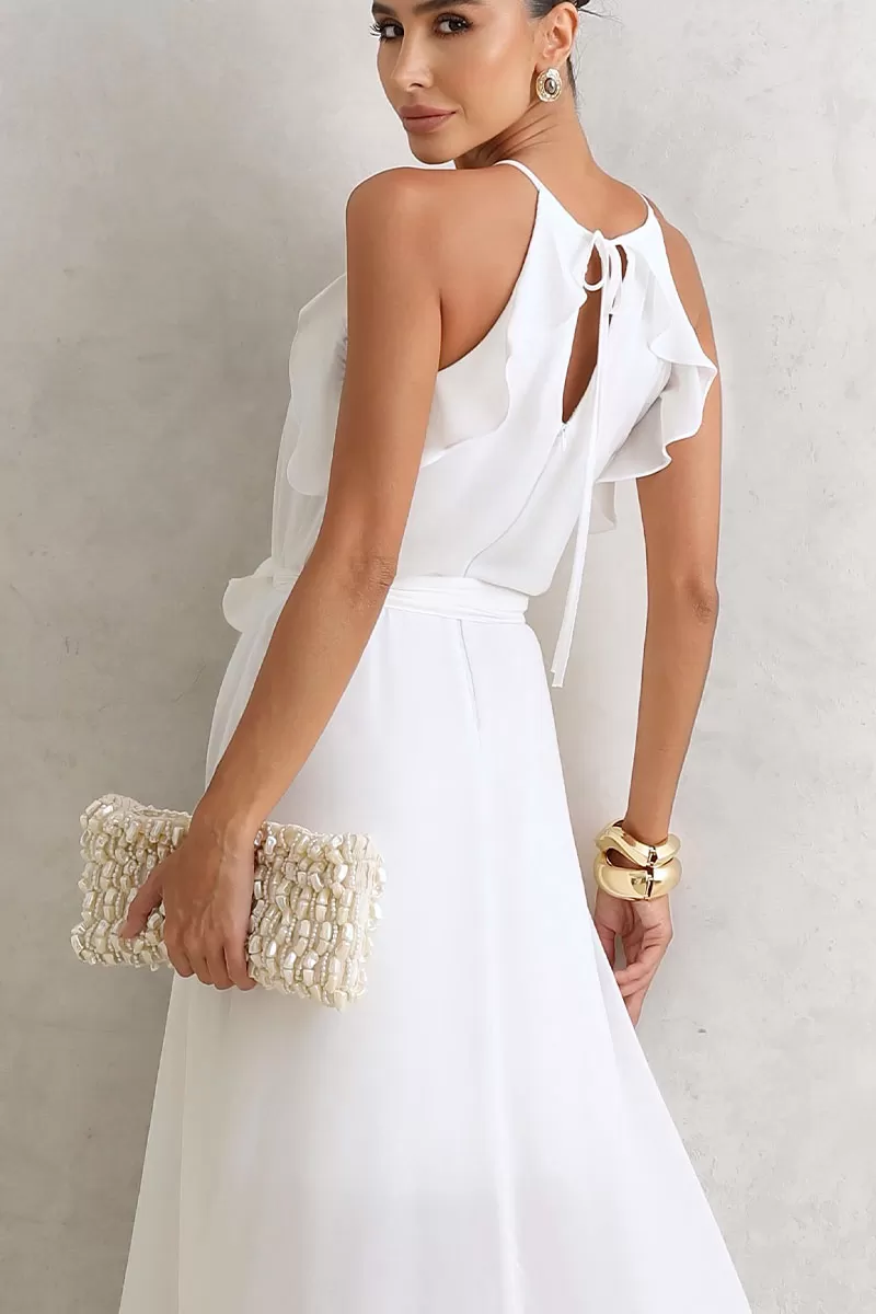Miss Misses - Lidia Long Crepe Dress With Frill And Off-Shoulder Sash - 54478030 Miss Misses - Lidia Long Crepe Dress With Frill And Off-Shoulder Sash - 54478030