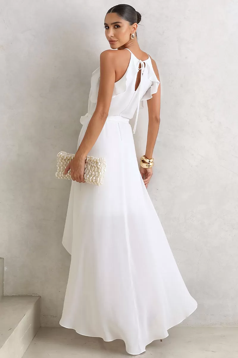 Miss Misses - Lidia Long Crepe Dress With Frill And Off-Shoulder Sash - 54478030 Miss Misses - Lidia Long Crepe Dress With Frill And Off-Shoulder Sash - 54478030