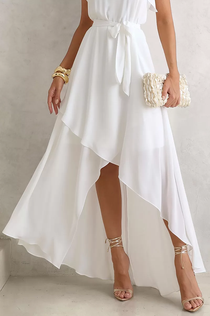 Miss Misses - Lidia Long Crepe Dress With Frill And Off-Shoulder Sash - 54478030 Miss Misses - Lidia Long Crepe Dress With Frill And Off-Shoulder Sash - 54478030