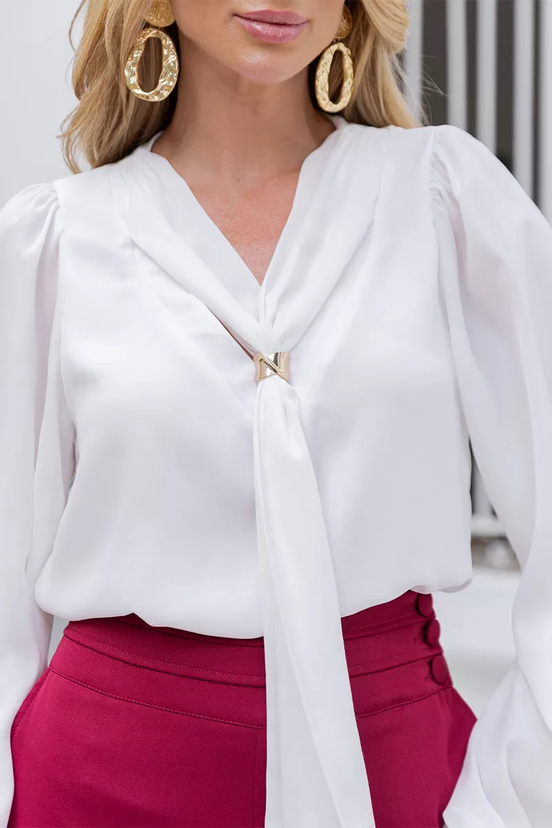 Miss Misses - Neusa Crepe Long Sleeve Shirt With Off Metal Loop - 54480030 Miss Misses - Neusa Crepe Long Sleeve Shirt With Off Metal Loop - 54480030