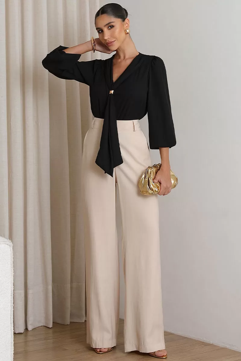 Miss Misses - Neusa Crepe Long Sleeve Shirt with Black Metal Belt Loop - 54480001 Miss Misses - Neusa Crepe Long Sleeve Shirt with Black Metal Belt Loop - 54480001