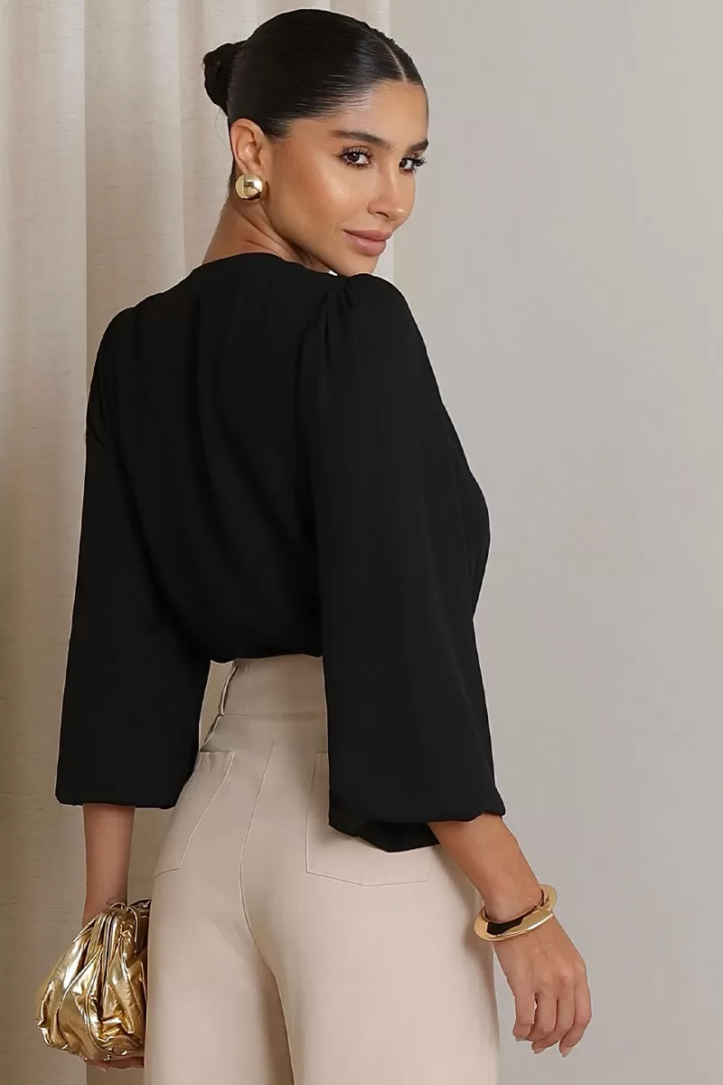 Miss Misses - Neusa Crepe Long Sleeve Shirt with Black Metal Belt Loop - 54480001 Miss Misses - Neusa Crepe Long Sleeve Shirt with Black Metal Belt Loop - 54480001