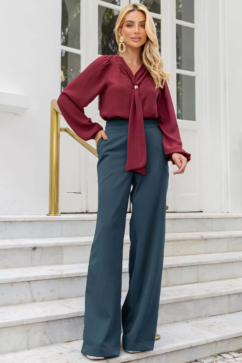 Miss Misses - Neusa Crepe Long Sleeve Shirt with Wine Metal Belt Loop - 54480006 Miss Misses - Neusa Crepe Long Sleeve Shirt with Wine Metal Belt Loop - 54480006