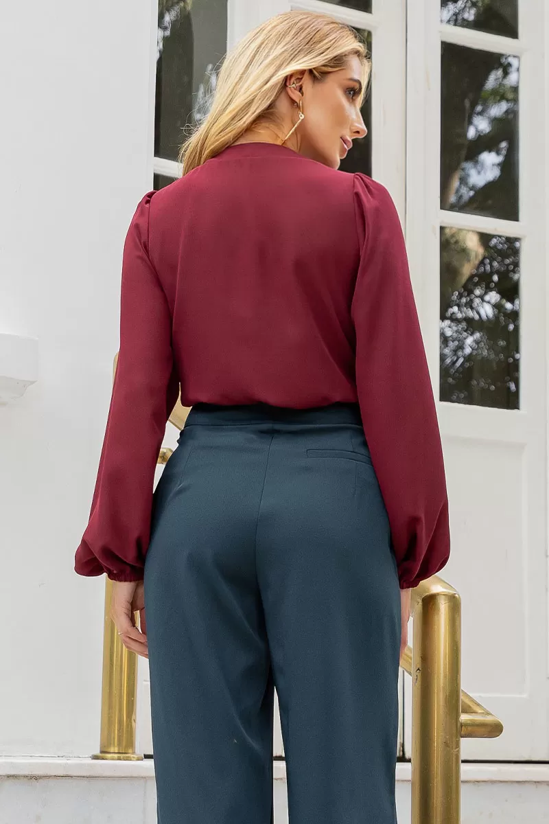 Miss Misses - Neusa Crepe Long Sleeve Shirt with Wine Metal Belt Loop - 54480006 Miss Misses - Neusa Crepe Long Sleeve Shirt with Wine Metal Belt Loop - 54480006