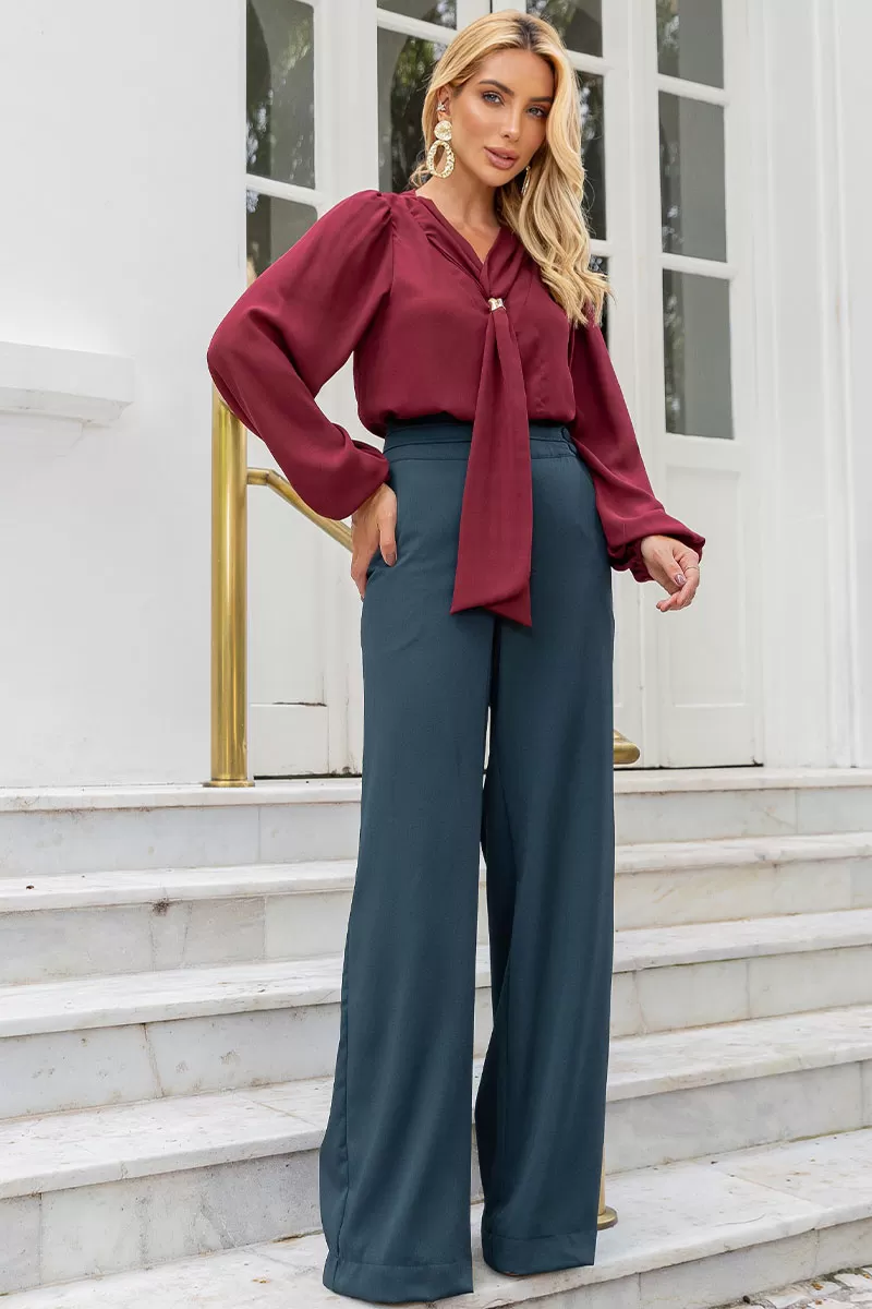 Miss Misses - Neusa Crepe Long Sleeve Shirt with Wine Metal Belt Loop - 54480006 Miss Misses - Neusa Crepe Long Sleeve Shirt with Wine Metal Belt Loop - 54480006