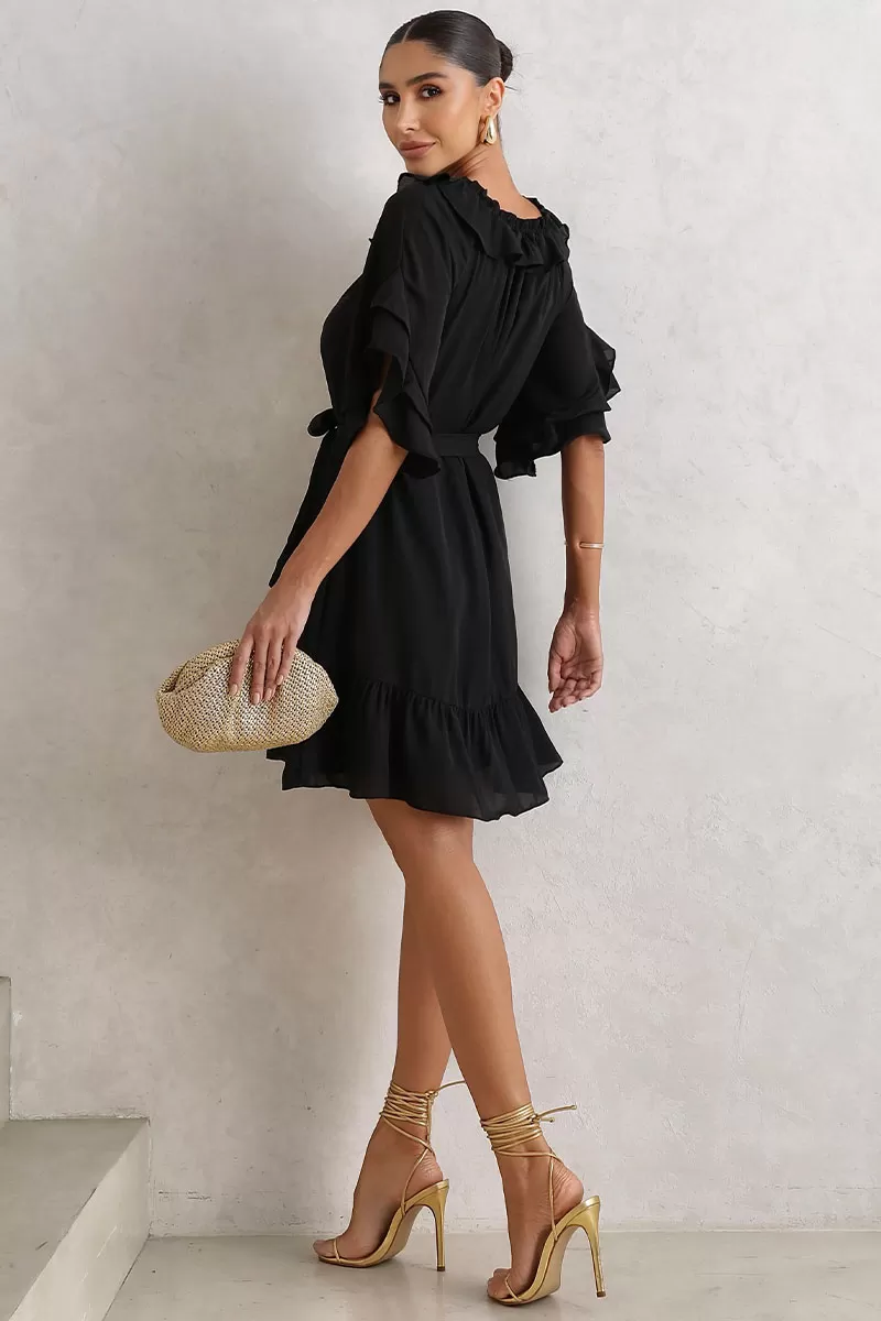 Miss Misses - Simone Crepe Off-the-Shoulder Dress with Black Belt - 54483001 Miss Misses - Simone Crepe Off-the-Shoulder Dress with Black Belt - 54483001
