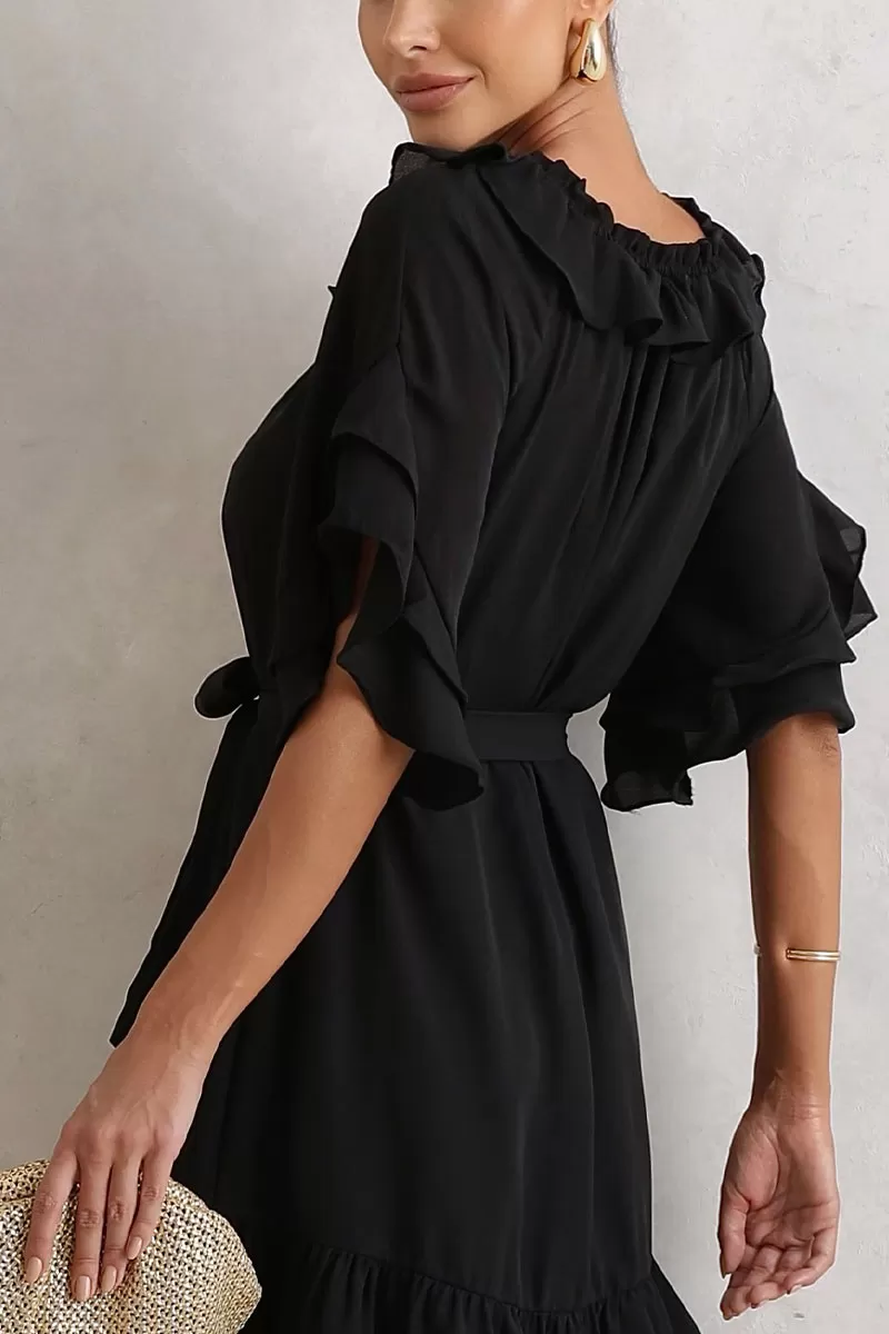 Miss Misses - Simone Crepe Off-the-Shoulder Dress with Black Belt - 54483001 Miss Misses - Simone Crepe Off-the-Shoulder Dress with Black Belt - 54483001