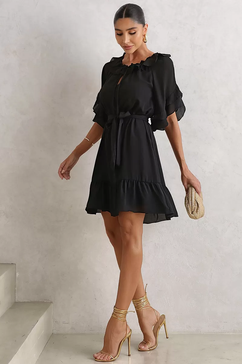 Miss Misses - Simone Crepe Off-the-Shoulder Dress with Black Belt - 54483001 Miss Misses - Simone Crepe Off-the-Shoulder Dress with Black Belt - 54483001