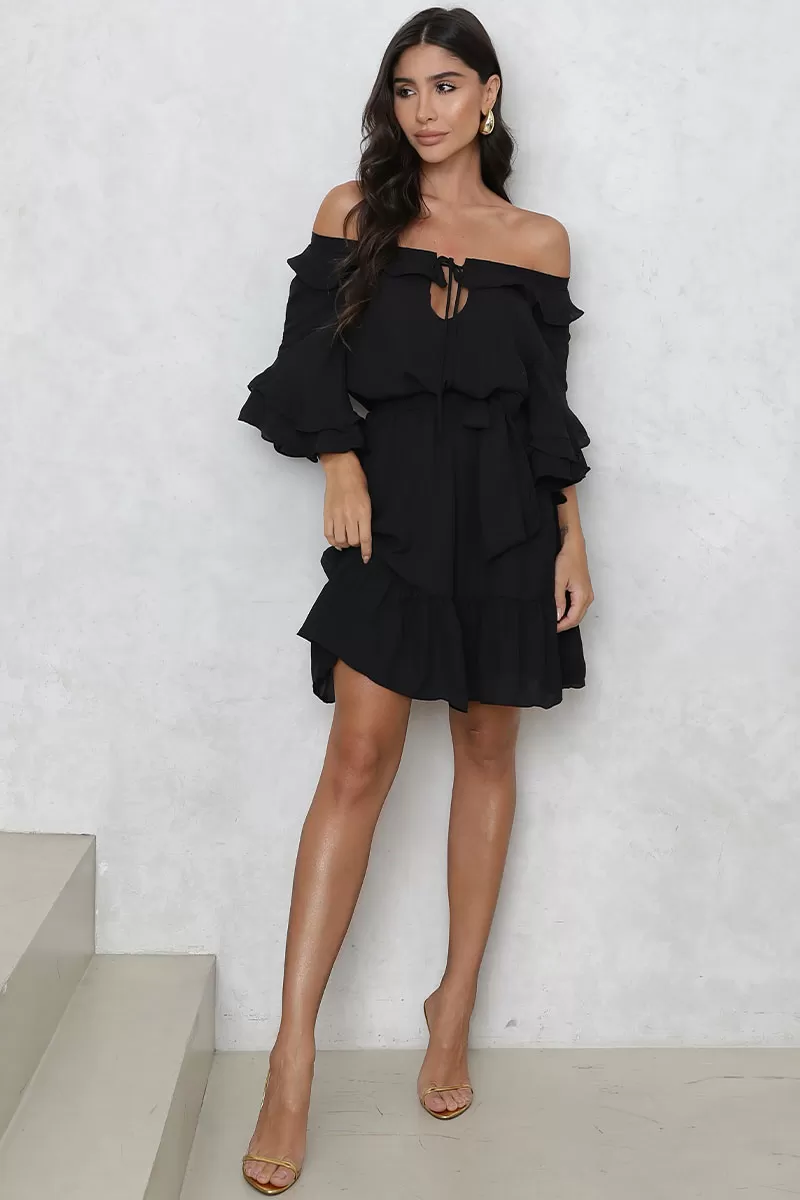 Miss Misses - Simone Crepe Off-the-Shoulder Dress with Black Belt - 54483001 Miss Misses - Simone Crepe Off-the-Shoulder Dress with Black Belt - 54483001