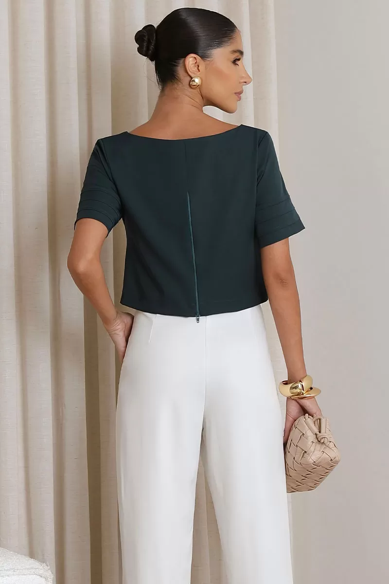 Miss Misses - Vivian Shirt With Zipper Back Green - 54486023 Miss Misses - Vivian Shirt With Zipper Back Green - 54486023