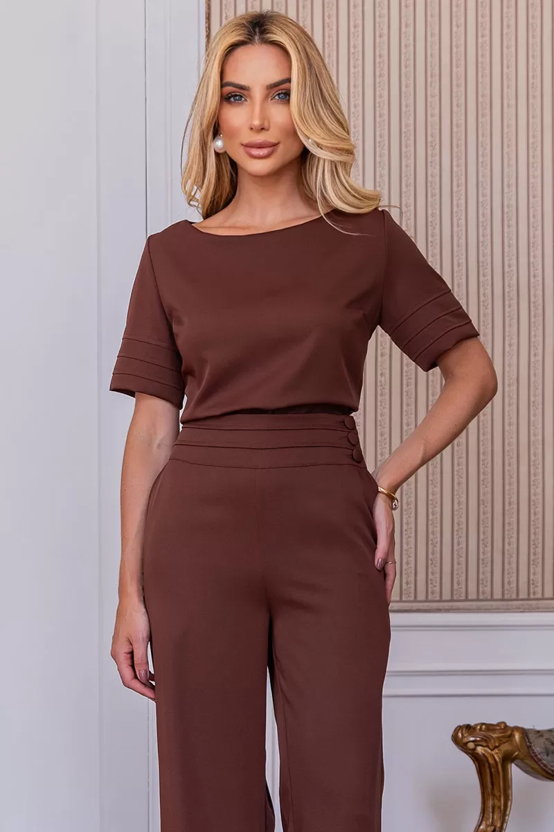 Miss Misses - Vivian Shirt with Zipper Back Brown - 54486214 Miss Misses - Vivian Shirt with Zipper Back Brown - 54486214