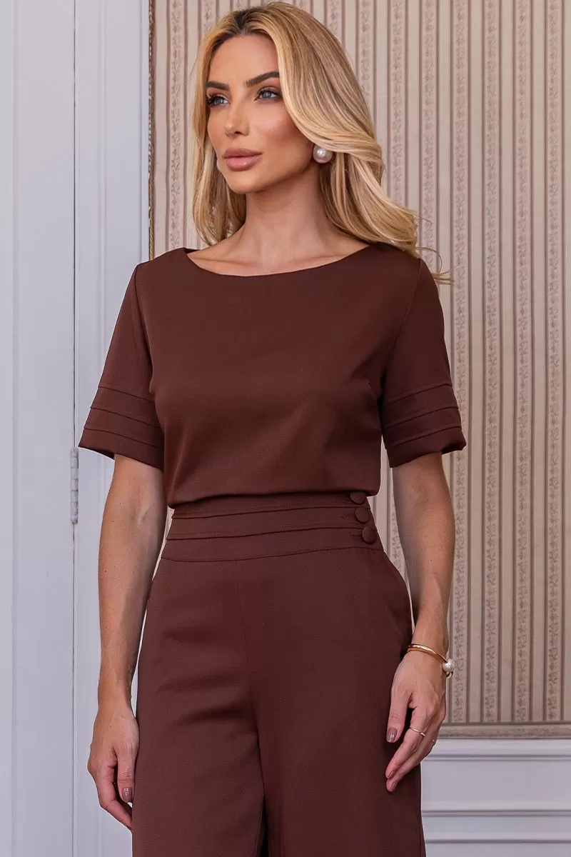 Miss Misses - Vivian Shirt with Zipper Back Brown - 54486214 Miss Misses - Vivian Shirt with Zipper Back Brown - 54486214