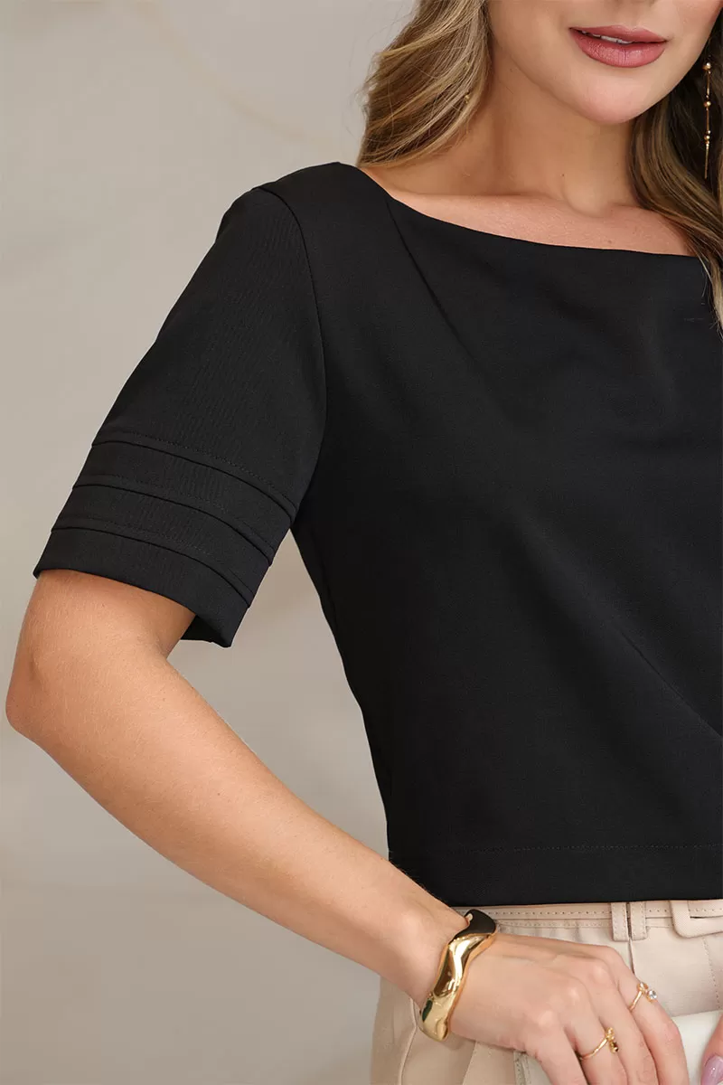 Miss Misses - Vivian Shirt With Zipper Back Black - 54486001 Miss Misses - Vivian Shirt With Zipper Back Black - 54486001