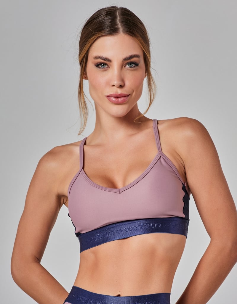 Vestem - Medium Support Prime Dark Navy and Pink Satin Top - TOP1106.I25.C0560 Vestem - Medium Support Prime Dark Navy and Pink Satin Top - TOP1106.I25.C0560