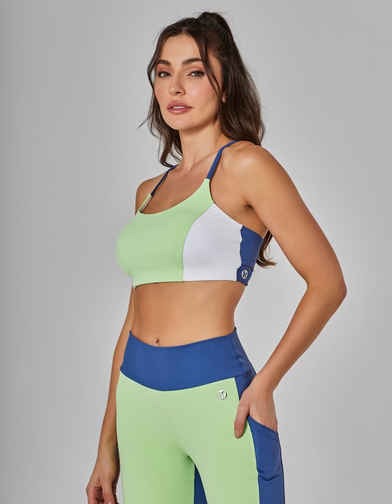 Vestem - Trek Medium Support Top in Jeans Blue and Mint - TOP1147.I25.C0557 Vestem - Trek Medium Support Top in Jeans Blue and Mint - TOP1147.I25.C0557