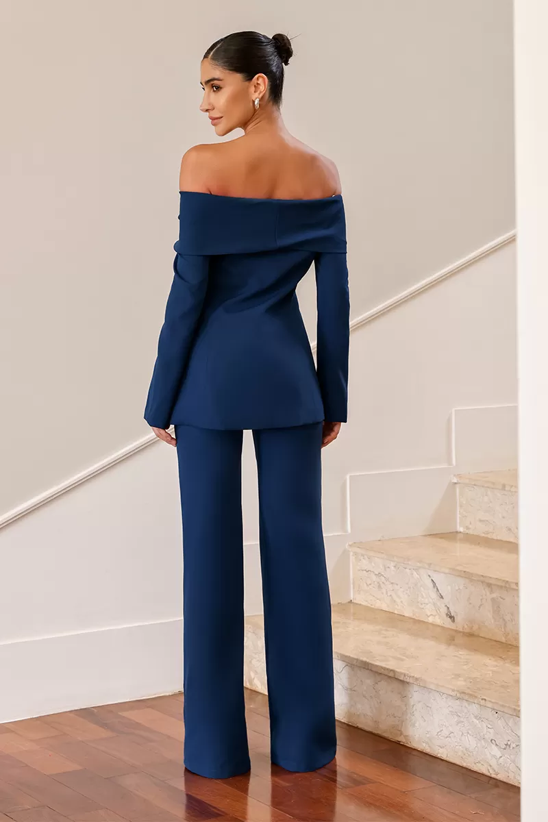 Dot Clothing - Dot Clothing Mirela Tailoring Off-the-Shoulder Navy Set - 2627MARINHO Dot Clothing - Dot Clothing Mirela Tailoring Off-the-Shoulder Navy Set - 2627MARINHO