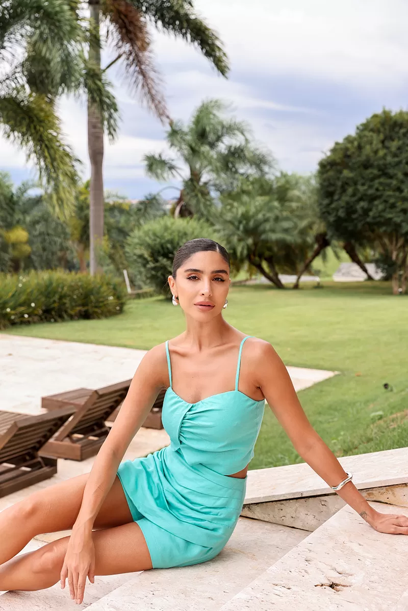 Dot Clothing - Dot Clothing Set Pearl Shorts and Turquoise Draped Shirt - 2625TURQ Dot Clothing - Dot Clothing Set Pearl Shorts and Turquoise Draped Shirt - 2625TURQ
