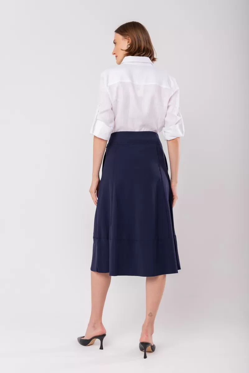Hidrogênio - NAVY THREADED MIDI SKIRT - 19612004
