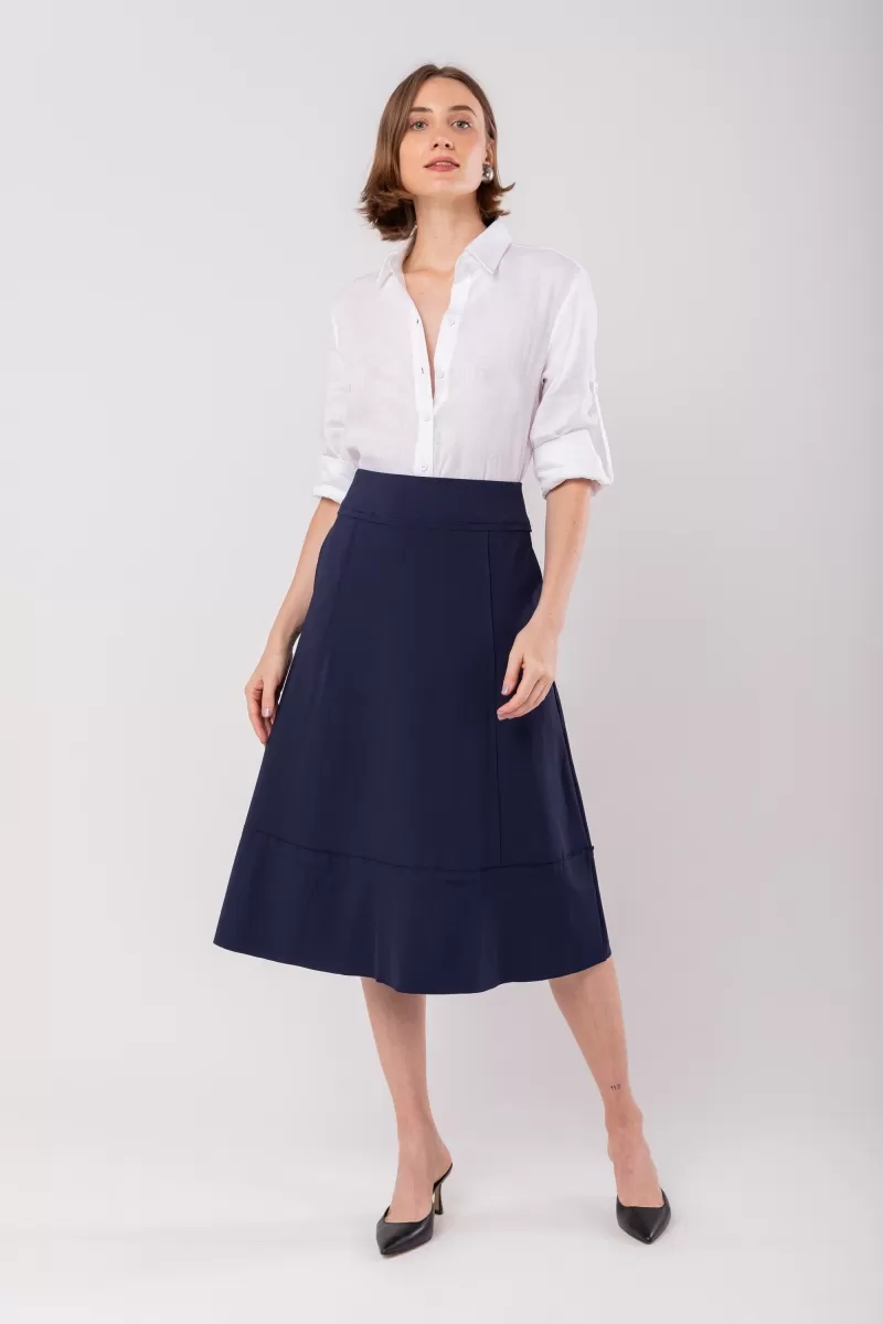 Hidrogênio - NAVY THREADED MIDI SKIRT - 19612004