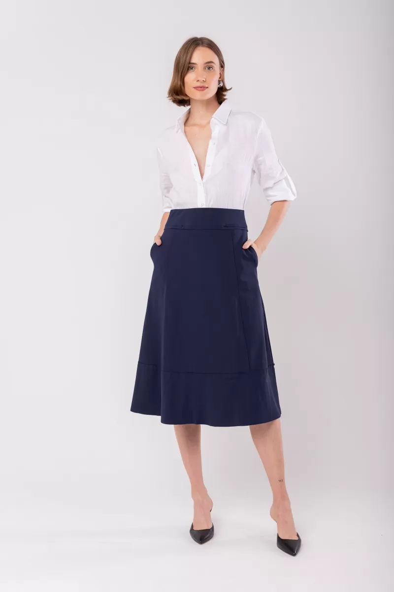 Hidrogênio - NAVY THREADED MIDI SKIRT - 19612004