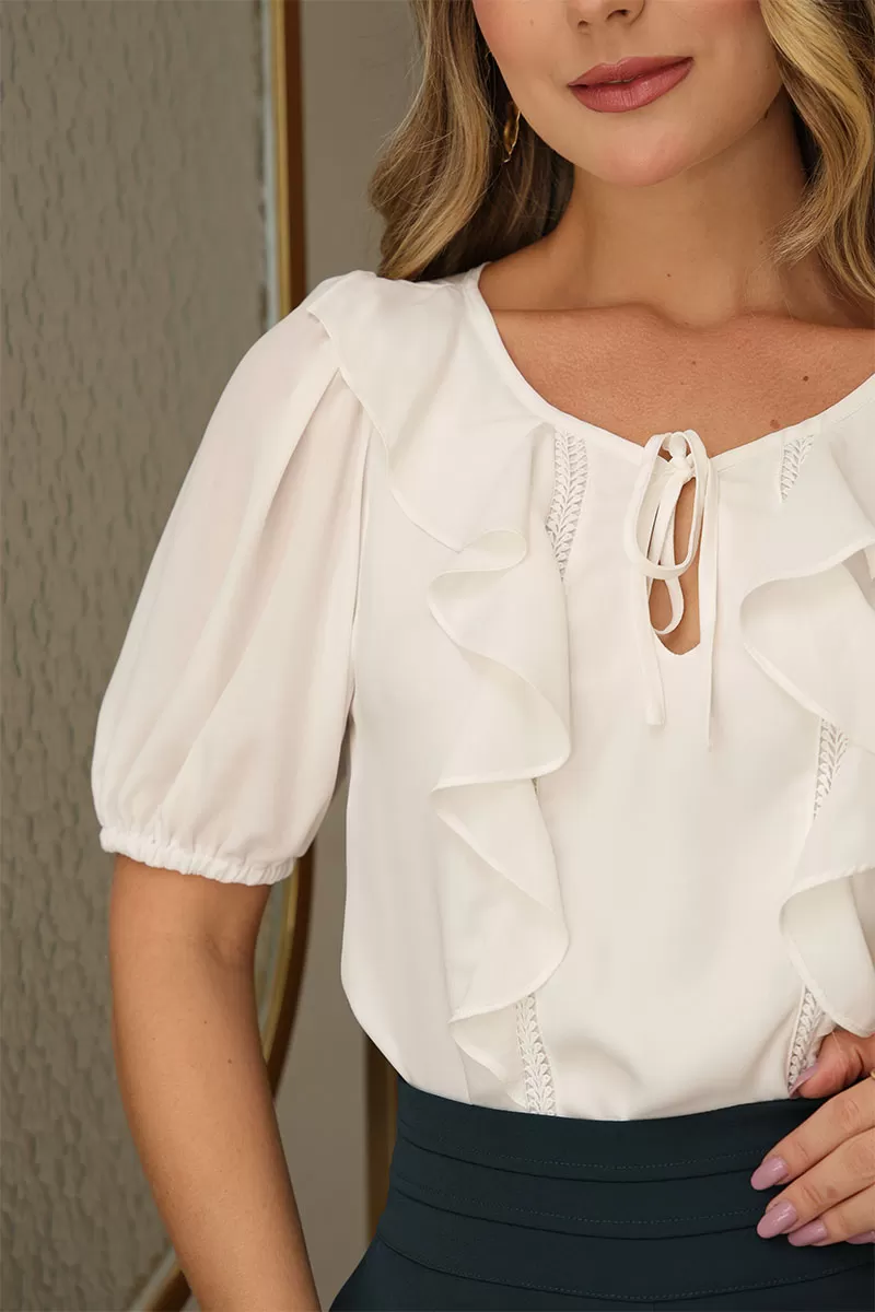Miss Misses - Nicole Shirt With Frill Detail With Off Guipir - 54474030 Miss Misses - Nicole Shirt With Frill Detail With Off Guipir - 54474030