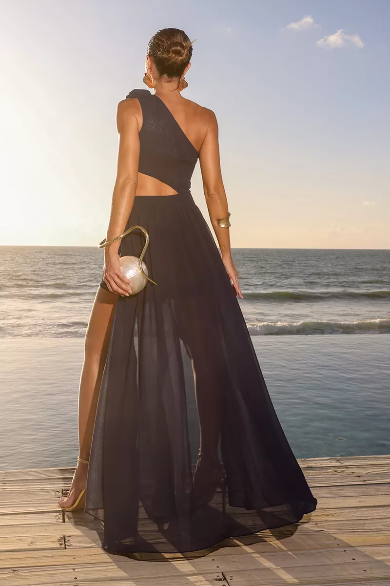 Dot Clothing - Dot Clothing Fernanda One Shoulder Navy Blue Dress - 2599AZULM Dot Clothing - Dot Clothing Fernanda One Shoulder Navy Blue Dress - 2599AZULM