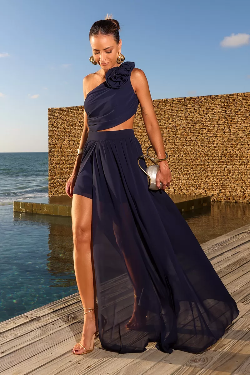 Dot Clothing - Dot Clothing Fernanda One Shoulder Navy Blue Dress - 2599AZULM Dot Clothing - Dot Clothing Fernanda One Shoulder Navy Blue Dress - 2599AZULM
