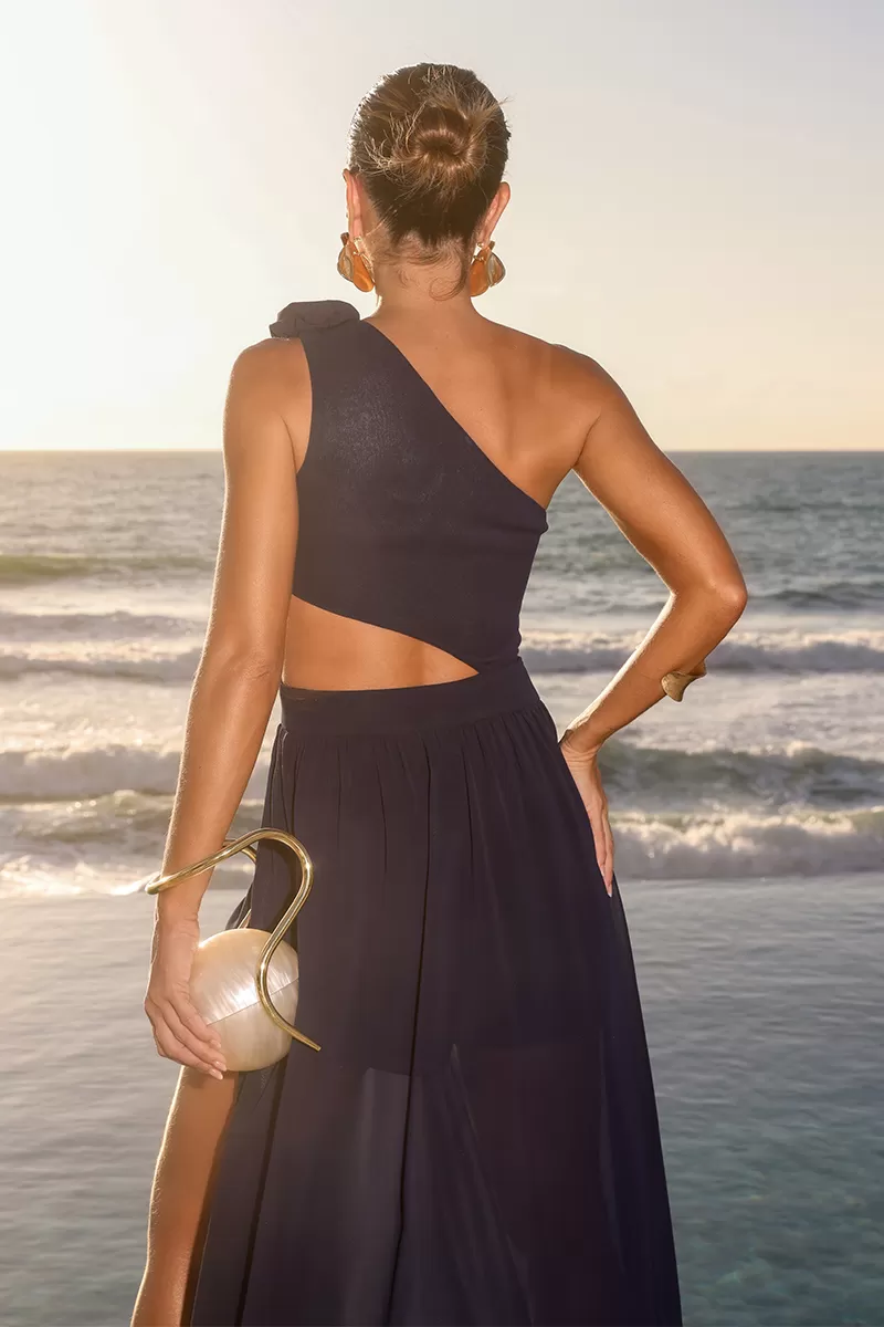 Dot Clothing - Dot Clothing Fernanda One Shoulder Navy Blue Dress - 2599AZULM Dot Clothing - Dot Clothing Fernanda One Shoulder Navy Blue Dress - 2599AZULM
