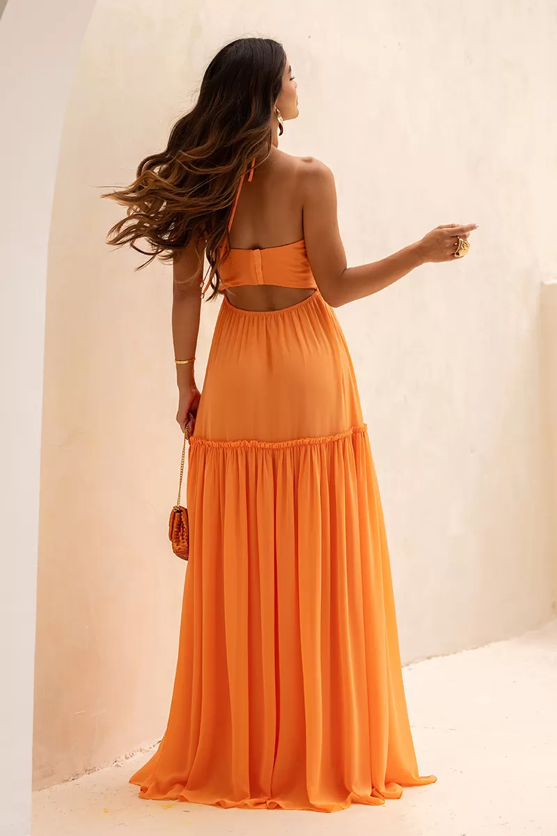 Dot Clothing - Dot Clothing Long AnaLu Orange Cutout Dress - 2584LARANJA Dot Clothing - Dot Clothing Long AnaLu Orange Cutout Dress - 2584LARANJA
