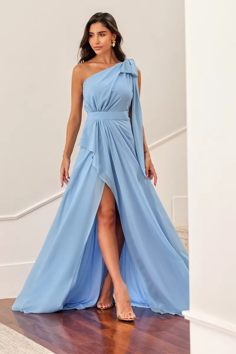 Dot Clothing - Dot Clothing Lilian Dress With Light Blue Slit - 2495AZULCL Dot Clothing - Dot Clothing Lilian Dress With Light Blue Slit - 2495AZULCL