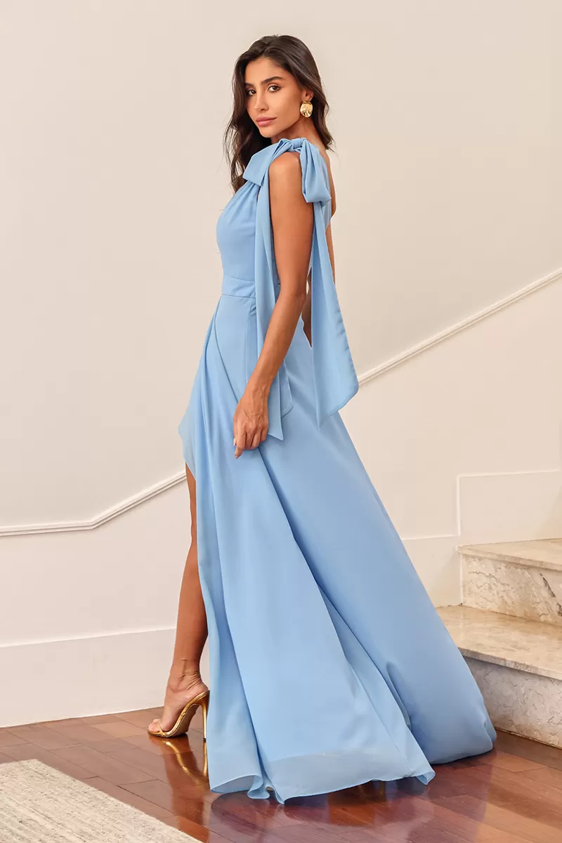 Dot Clothing - Dot Clothing Lilian Dress With Light Blue Slit - 2495AZULCL Dot Clothing - Dot Clothing Lilian Dress With Light Blue Slit - 2495AZULCL