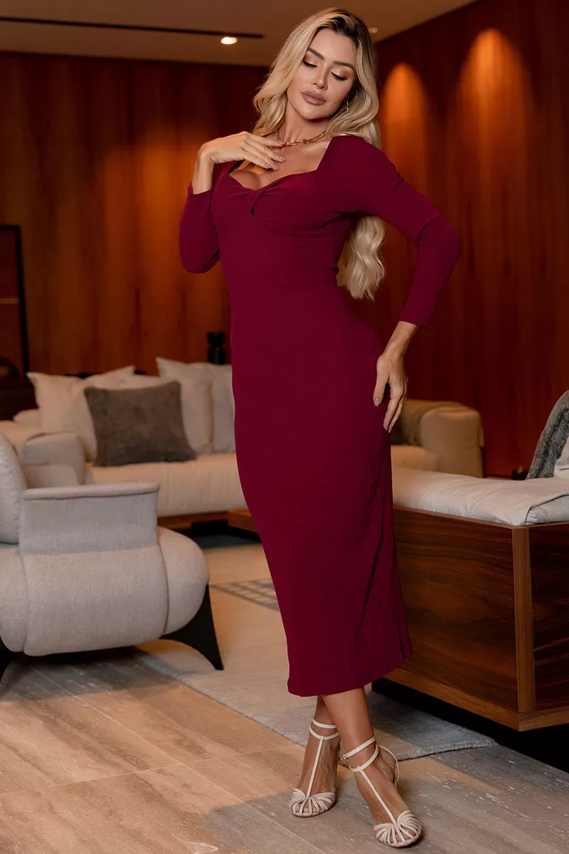 Miss Misses - Graciane Ribbed Dress with Wrap Front Wine - 54494006 Miss Misses - Graciane Ribbed Dress with Wrap Front Wine - 54494006