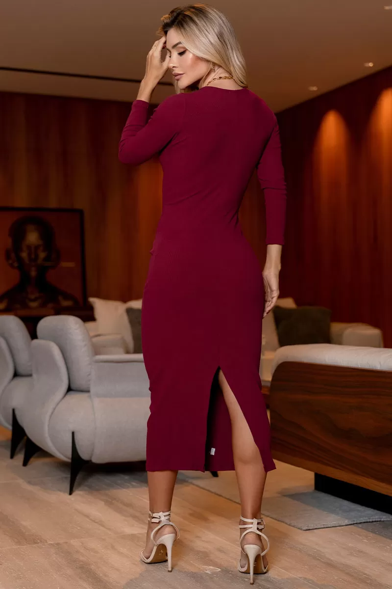 Miss Misses - Graciane Ribbed Dress with Wrap Front Wine - 54494006 Miss Misses - Graciane Ribbed Dress with Wrap Front Wine - 54494006