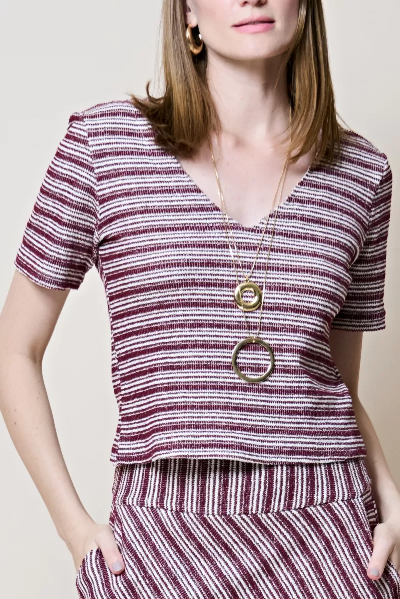 Hidrogênio - V-NECK BLOUSE IN WINE THREADS - 20306043 Hidrogênio - V-NECK BLOUSE IN WINE THREADS - 20306043