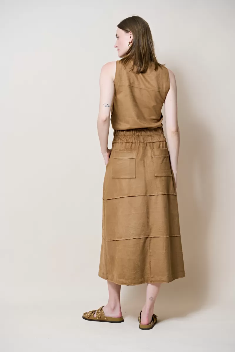 Hidrogênio - EVASE MIDI SKIRT WITH THREAD CUTOUTS BEIGE NUT - 20312296 Hidrogênio - EVASE MIDI SKIRT WITH THREAD CUTOUTS BEIGE NUT - 20312296