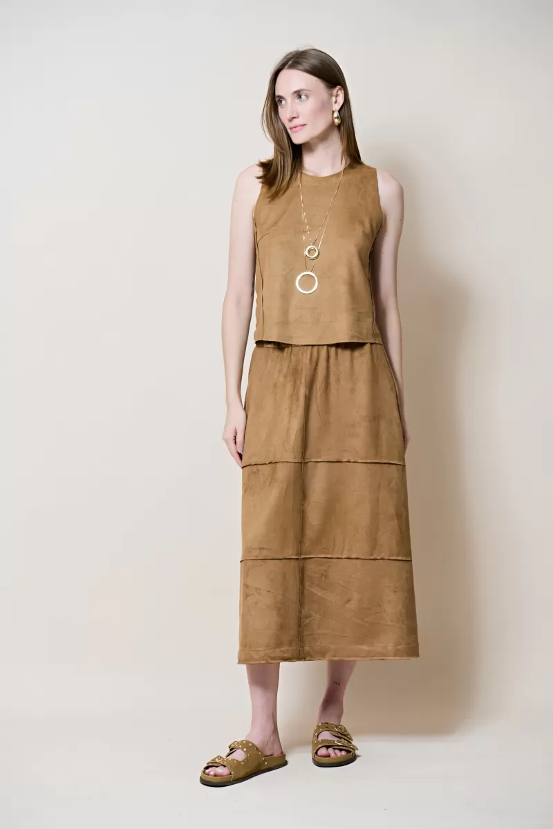 Hidrogênio - EVASE MIDI SKIRT WITH THREAD CUTOUTS BEIGE NUT - 20312296 Hidrogênio - EVASE MIDI SKIRT WITH THREAD CUTOUTS BEIGE NUT - 20312296