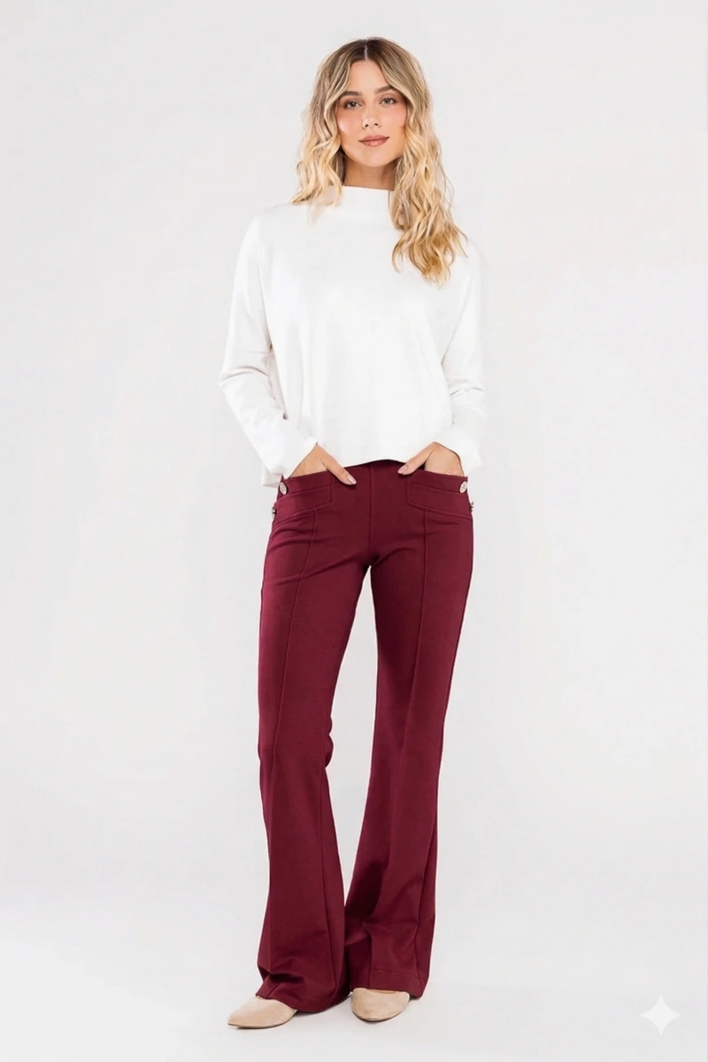 Hidrogênio - CALÇA FLARE COM LAPELAS AMORA BORDO - 20359097