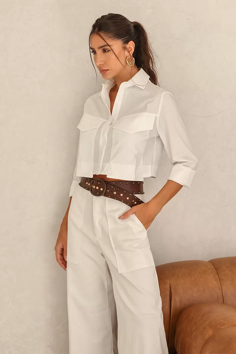 Dot Clothing - Cropped Dot Clothing Mandi Off White Shirt - 2409OFF Dot Clothing - Cropped Dot Clothing Mandi Off White Shirt - 2409OFF