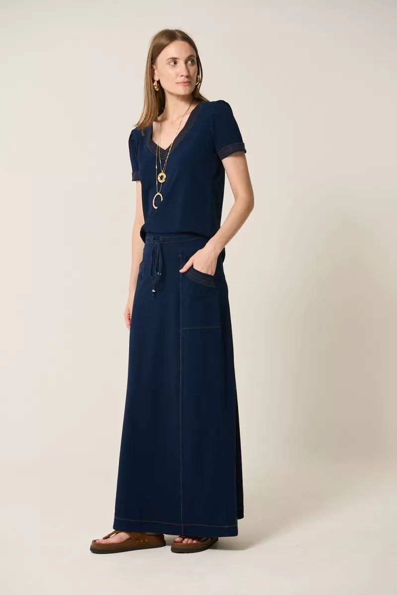 Hidrogênio - LONG SKIRT WITH EVASE CHANNELS AND JEANS POCKET - 20324042 Hidrogênio - LONG SKIRT WITH EVASE CHANNELS AND JEANS POCKET - 20324042