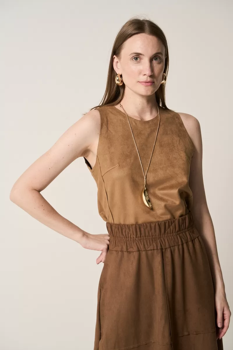 Hidrogênio - NUT BEIGE SUEDE THREAD TANK TOP - 20296296 Hidrogênio - NUT BEIGE SUEDE THREAD TANK TOP - 20296296