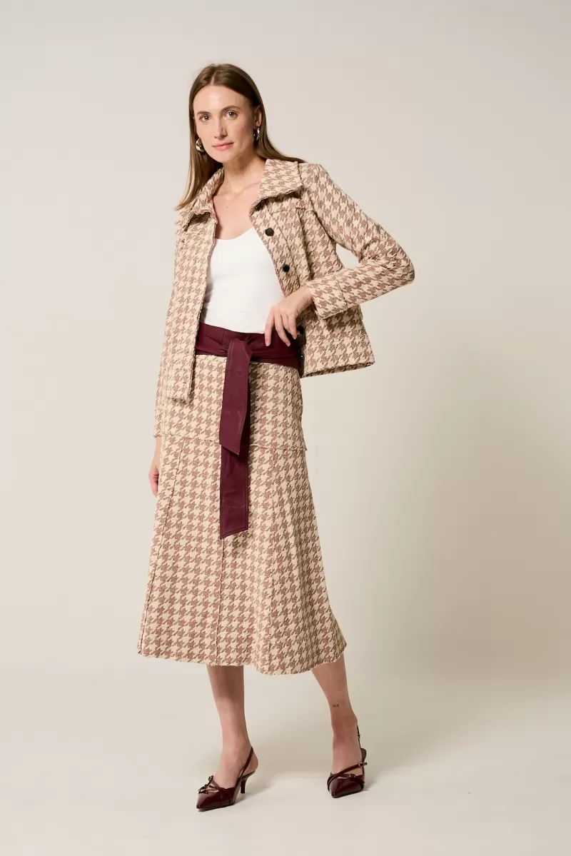 Hidrogênio - GODE SKIRT WITH BROWN THREAD CUTOUTS AND PALA - 20295031 Hidrogênio - GODE SKIRT WITH BROWN THREAD CUTOUTS AND PALA - 20295031
