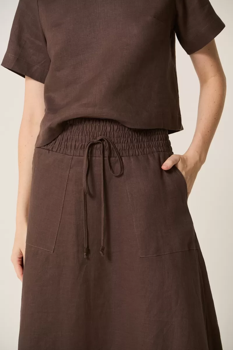 Hidrogênio - BROWN 100% LINEN MIDI FLARE SKIRT - 19800031 Hidrogênio - BROWN 100% LINEN MIDI FLARE SKIRT - 19800031